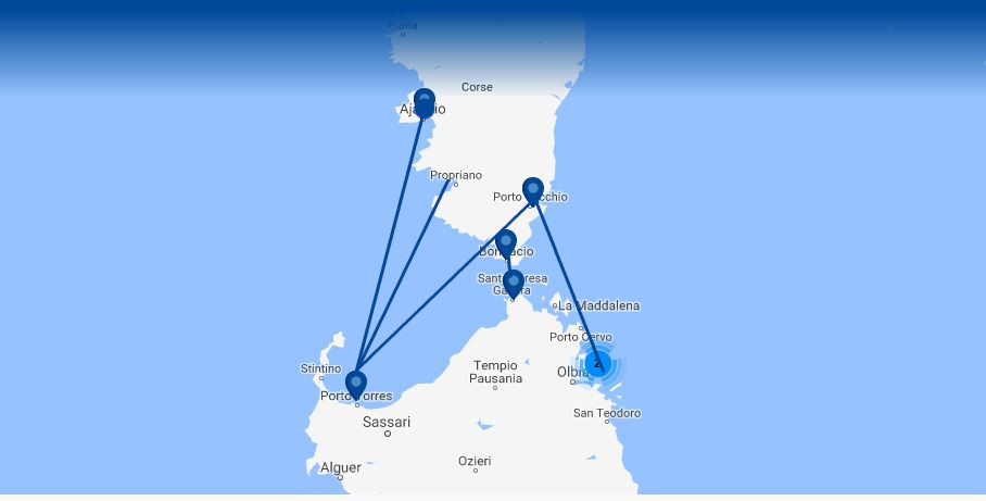 ferry corcega cerdeña. Mapa de rutas